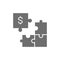 Puzzle money, investment grey icon. Isolated on white background