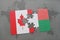 puzzle with the national flag of canada and madagascar on a world map background.