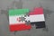 puzzle with the national flag of iran and yemen on a world map background.