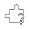 Puzzle with question mark. Vector thin line icon for concepts of problem solving, presenting solutions, undiscovered ideas