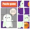 Puzzle for toddlers. Complete the picture of cute ghost. Halloween game for children