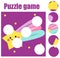 Puzzle for toddlers. Find the missing part of picture. Educational children game. Cute falling star