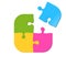 Puzzle vector icon of four pieces. Jigsaw game concept