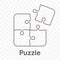 Puzzle vector icon of four pieces. Jigsaw game icon concept isolated outline