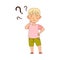 Puzzled Little Boy with Question Mark Scratching His Chin Wondering Vector Illustration