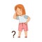 Puzzled Little Girl with Question Mark Scratching Her Head Wondering Vector Illustration