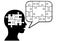 Puzzled person talk puzzle pieces speech bubble