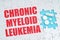 On the puzzles there is an inscription - Chronic Myeloid Leukemia, on a blue background pills.