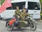 PYATIGORSK, RUSSIA - MAY 09, 2017: Men in uniform on a motorcycle M-72 with a cradle