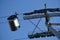 Pylon and gondola of Moscow Cable Car on Sparrow Hills. Bottom view