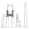 Pylon at the Palace at Luxor, Profile with Colossal Statue and Obelisk,  vintage engraving