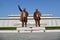 Pyongyang, North Korea. Bronze statue of Kim Il Sung and Kim Jong Il on the Mansu hill