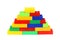 Pyramid assembled from the details of a multicolored bright constructor on a white isolated background