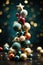 A pyramid of balancing Christmas balls. Christmas card. AI generating