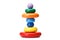 A pyramid build from rings, isolated on a white background. Colorful wooden toys for babies. Learning child pyramid toy.