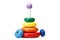 A pyramid build from rings, isolated on a white background. Colorful wooden toys for babies. Learning child pyramid toy.