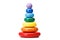 A pyramid build from rings, isolated on a white background. Colorful wooden toys for babies. Learning child pyramid toy.