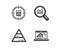 Pyramid chart, Data analysis and Calculator target icons. Graph laptop sign. Vector