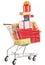 Pyramid of Christmas Gifts, Multicolored Boxes Fill a Shopping Cart on a White Background. Christmas Shopping Season