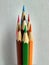 Pyramid of colour pencils with seven colours all light shades