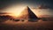 pyramid in desert at sunset