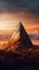Pyramid in the desert at sunset. 3d render illustration.