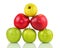Pyramid of different apples on white background