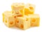 Pyramid of Emmental cheese cubes isolated on white background. File contains clipping path