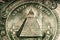 Pyramid, Eye of Providence. Extreme Pyramid of Banknotes of the United States dollar on white background.