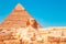 Pyramid of Khafre and the Great Sphinx. Great Egyptian pyramids