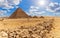 The Pyramid of Menkaure and the rocks in the desert of Giza, Egypt