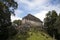 Pyramid partially overgrown in the Dzibanche Mayan complex in Mexico