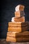 Pyramid of pastila pieces on the wooden table vertical