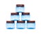 A pyramid of plastic polypropylene blue jars on a white background, isolate, Polystyrene