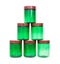 A pyramid of plastic polypropylene green jars on a white background, isolate
