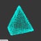 Pyramid. Regular tetrahedron. Platonic solid. Regular, convex polyhedron. Geometric element for design. Molecular grid. 3d