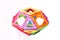 Pyramid-shaped multi-colored rhombus magnetic constructor on a white background