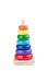 Pyramid stacking rings toy over white background