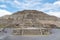 Pyramid of the Sun against blue sky, the largest ruins of the architecturally significant Mesoamerican pyramids  in Teotihuacan,