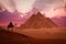 Pyramids giza cairo egypt with bedouin at sunset phantasy