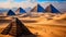 Pyramids of Giza, Egypt, view of the pyramids from a desert dune