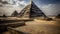 Pyramids of Giza, Egypt, view of the pyramids from the plaza in front of the entrance