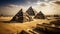 Pyramids of Giza, Egypt, view of the pyramids from the square in front of the Sphinx