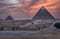 The Pyramids of Giza and the Sphinx at sunset, Egypt