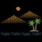 Pyramids and palm tree with wave embroidery stitches imitation