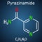 Pyrazinamide, molecule. It is antituberculosis agent used as a component of tuberculosis TB treatment. Structural chemical