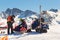 PYRENEES, ANDORRA - FEBRUARY 13, 2019: Rescuers at a ski resort prepare the victim for transportation.