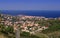 Pyrenees Orientales Vermilion coast landscape, vineyards fields with the village of Collioure