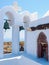 Pyrgos city view, Church bell on Santorini island. Greece