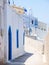 Pyrgos city view, Typical white santorini architecture. Santorini island view. Greece